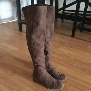 Tan suede knee high boots